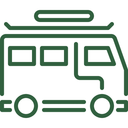 Outline of a bus with roof rack.