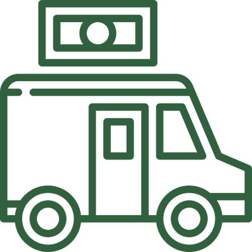 Armored truck icon with money symbol.
