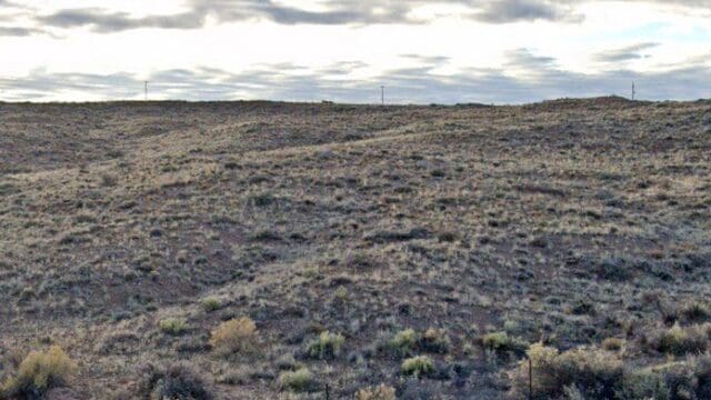 Desert landscape with cloudy sky.